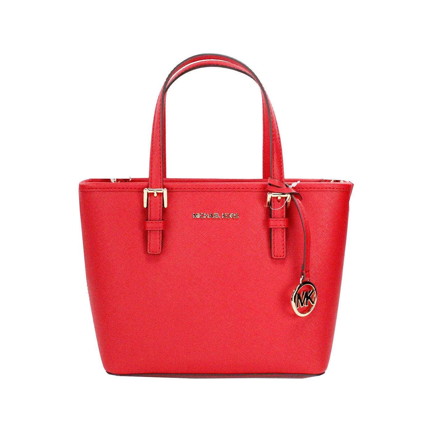 Jet Set Bright Red Leather XS Carryall Top Zip Tote Bag Purse