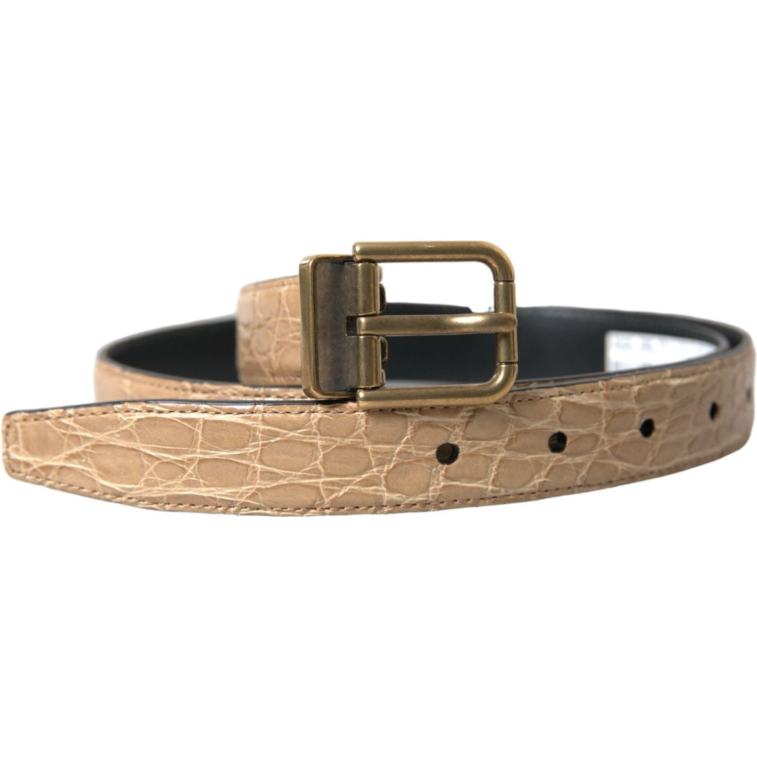 Dolce & Gabbana Beige Exotic Leather Gold Metal Buckle Belt