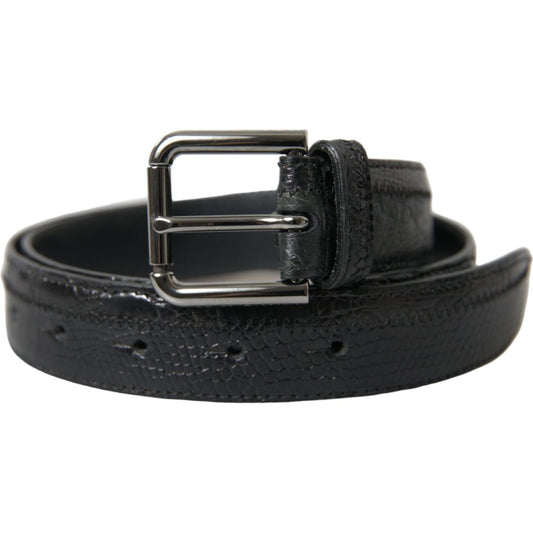 Elegant Black Leather Belt with Metal Buckle