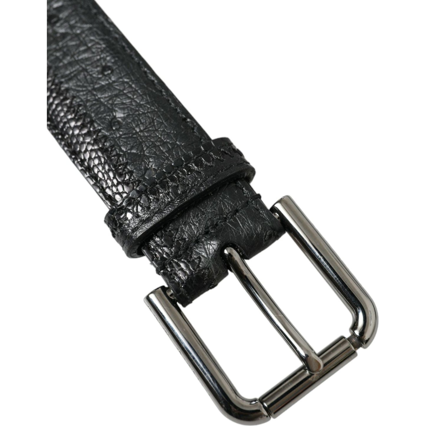 Elegant Black Leather Belt with Metal Buckle