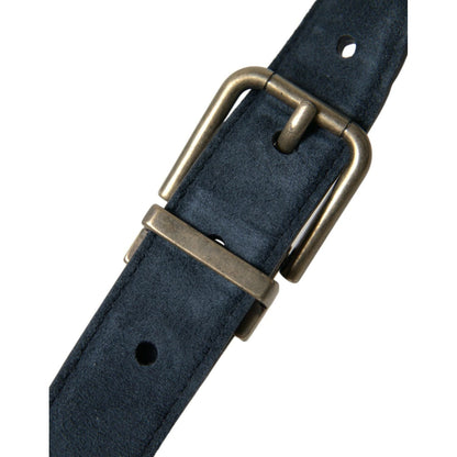 Dolce & Gabbana Blue Suede Leather Gold Metal Buckle Belt Dolce & Gabbana