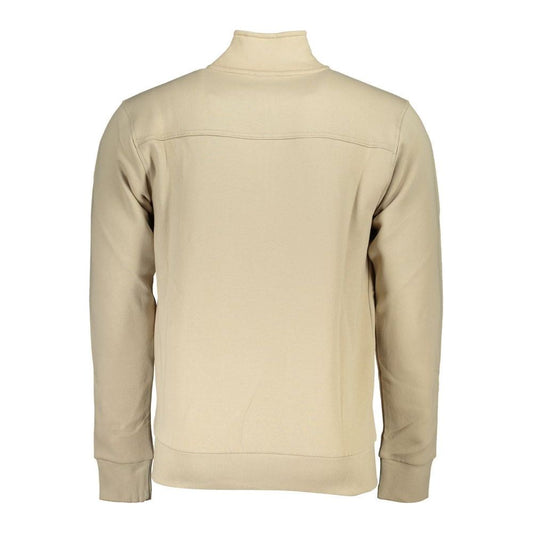 Beige Zip-Up Sweatshirt with Embroidery Detail