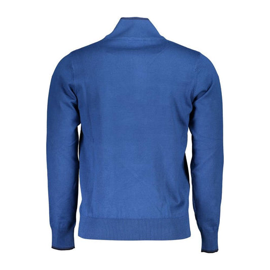 Elegant Half-Zip Blue Sweater with Embroidery Detail