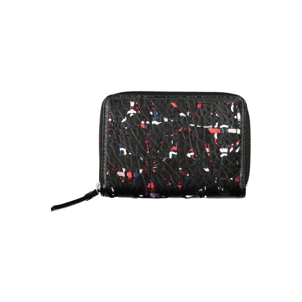 Elegant Black Zip Wallet with Contrasting Accents