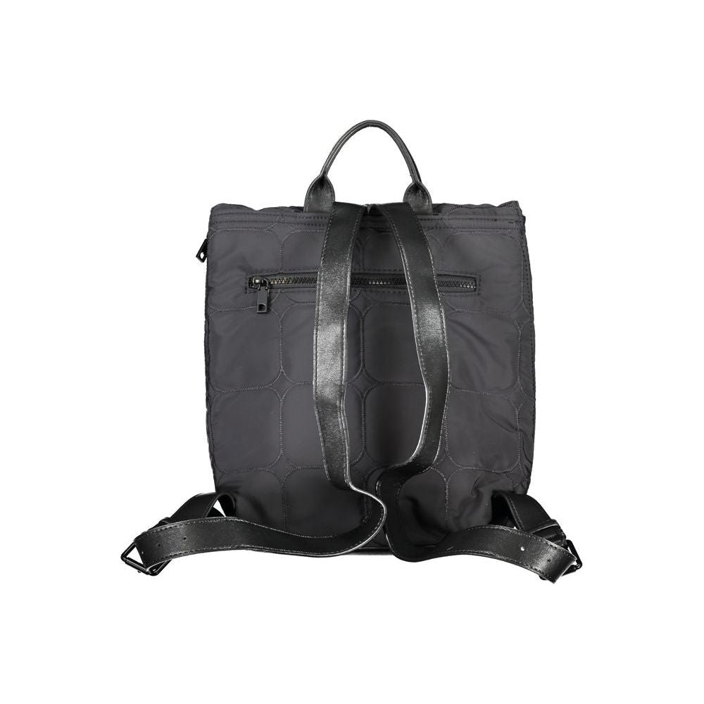 Chic Urban Black Polyester Backpack with Contrasting Details