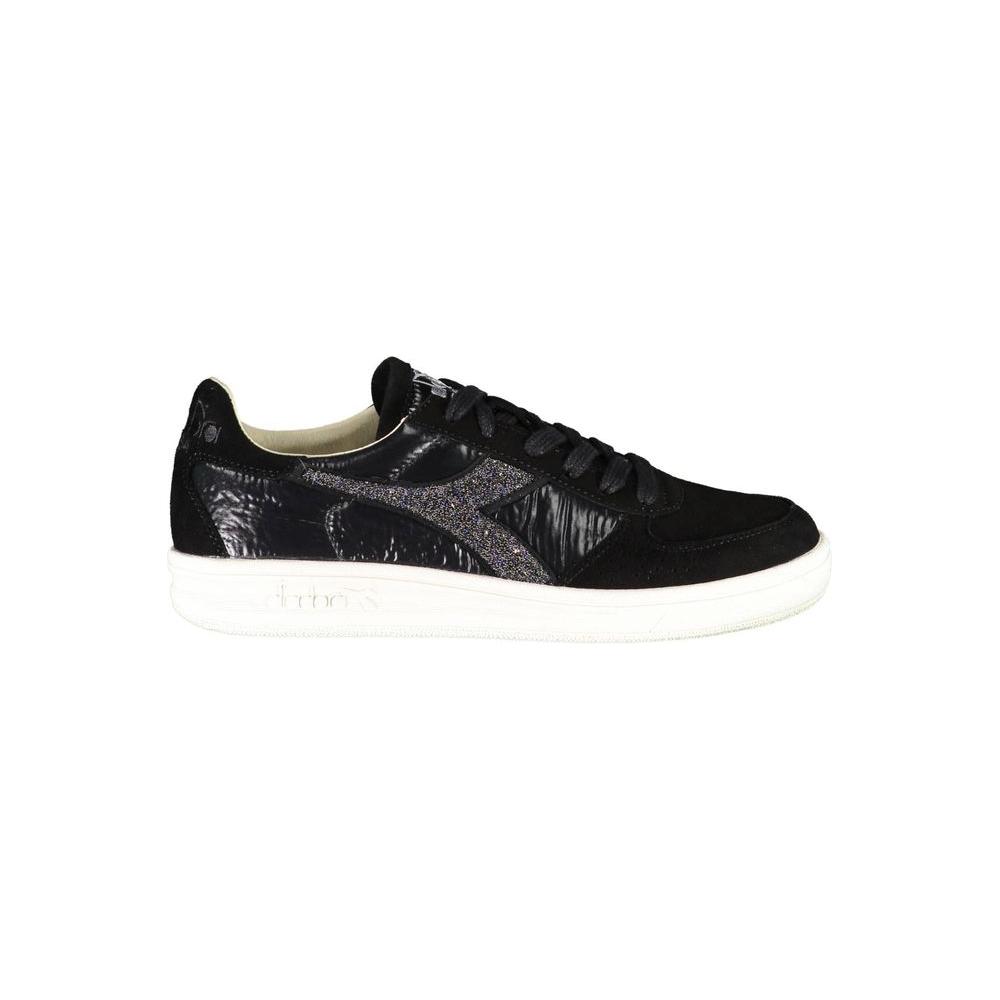 Chic Black Lace-Up Sneakers with Swarovski Crystals