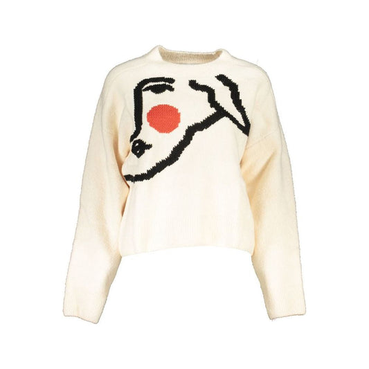 Chic White Embroidered Crew Neck Sweater