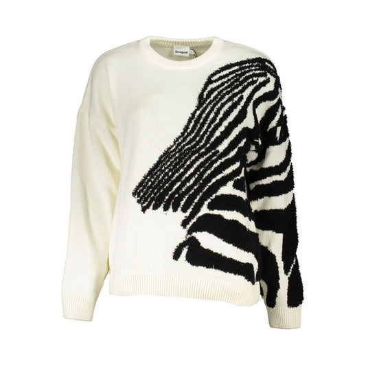 Chic Contrast Crew Neck Sweater in White