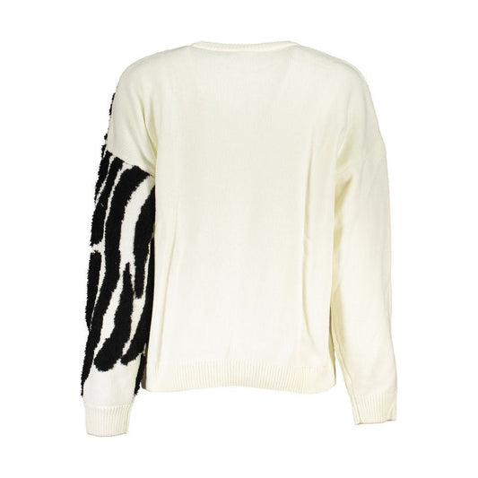 Chic Contrast Crew Neck Sweater in White