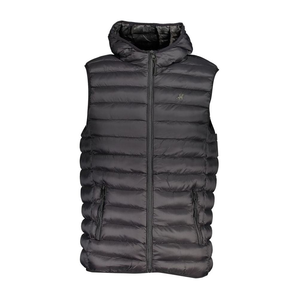 Sleek Sleeveless Hooded Black Jacket