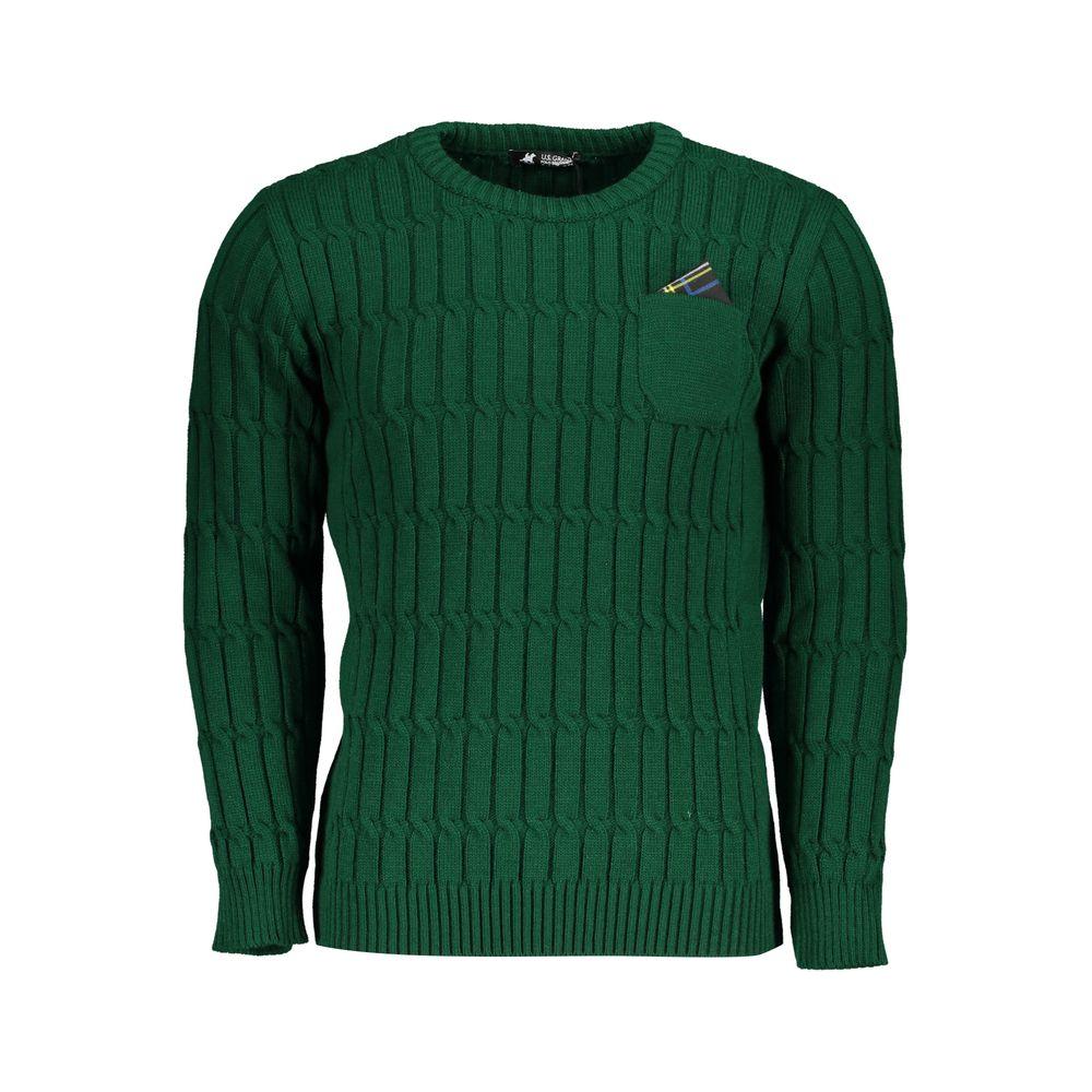 Elegant Crew Neck Twisted Green Sweater