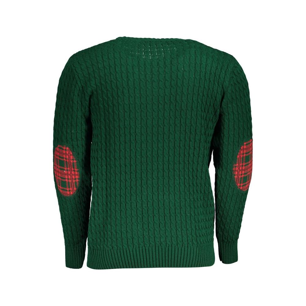 Twist-Knit Green Crew Neck Sweater