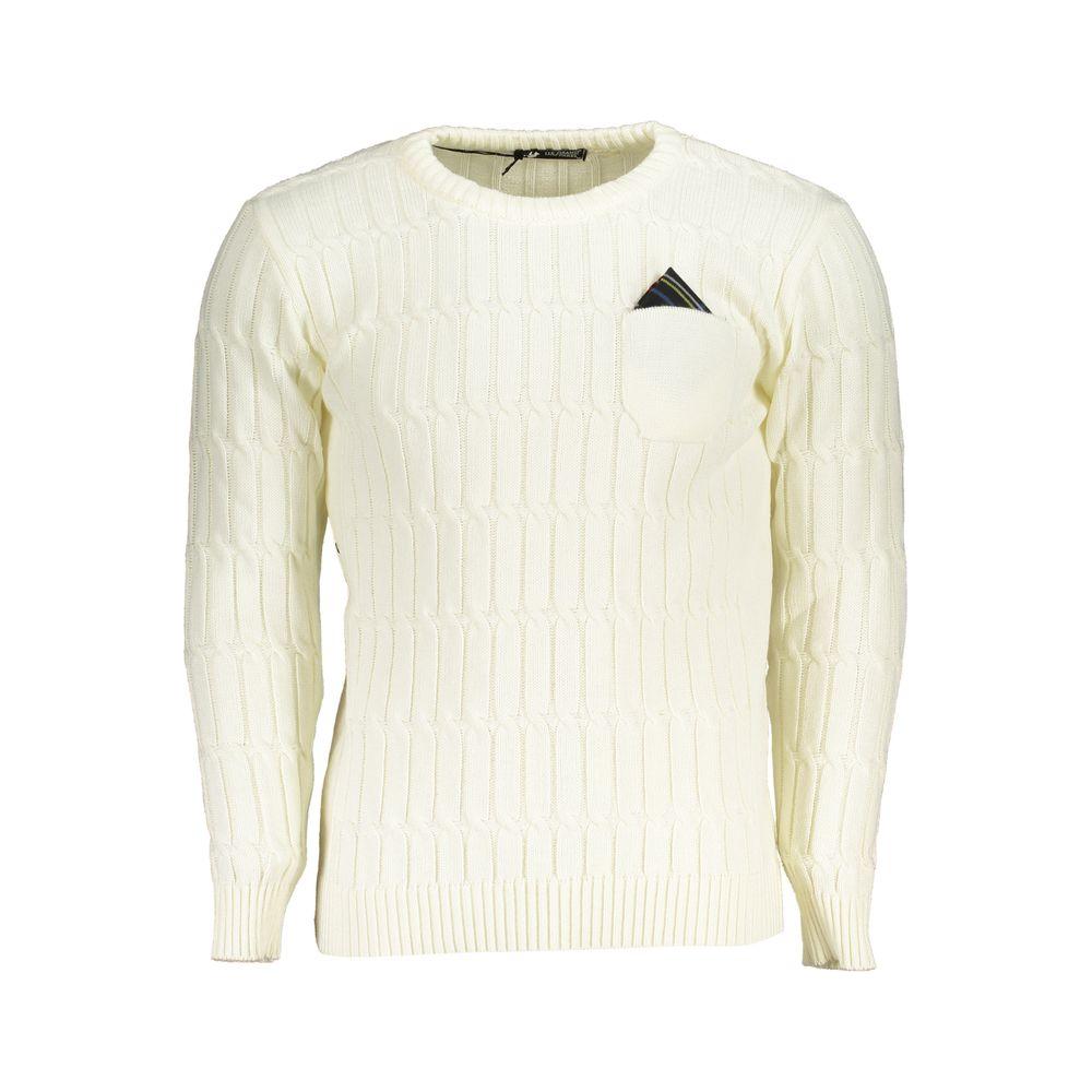 Elegant Twisted Crew Neck Sweater in White