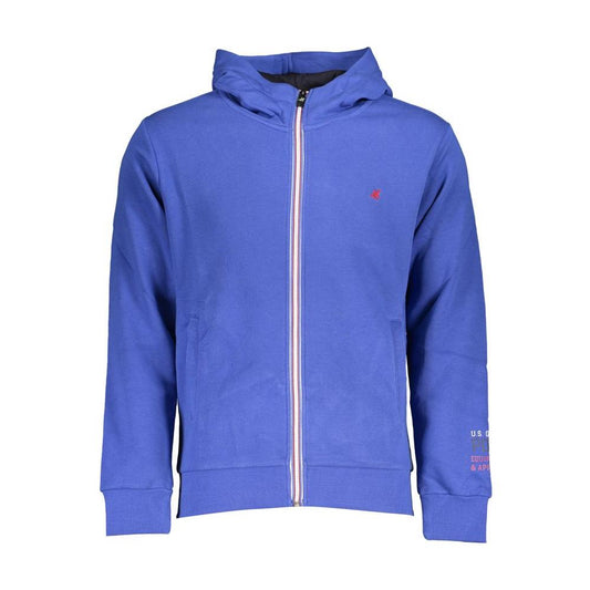 Chic Blue Hooded Fleece Sweatshirt with Embroidery