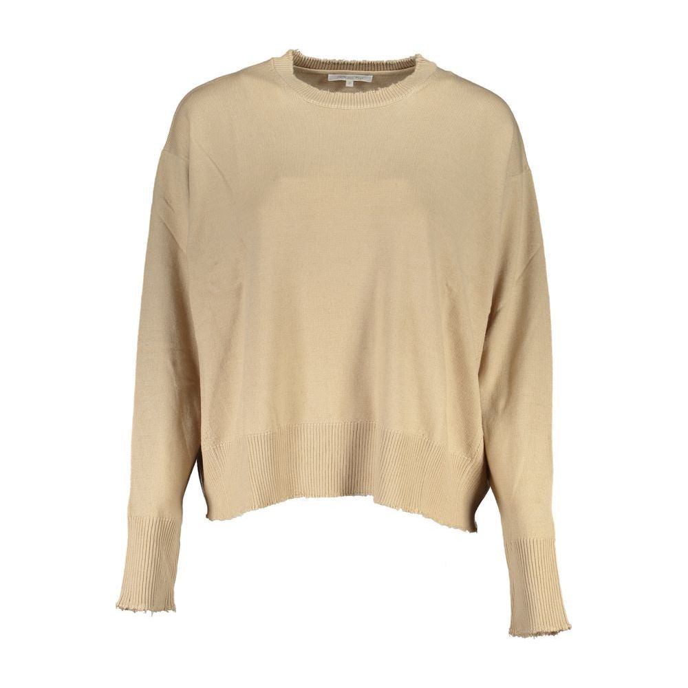 Chic Beige Crew Neck Sweater with Contrast Details