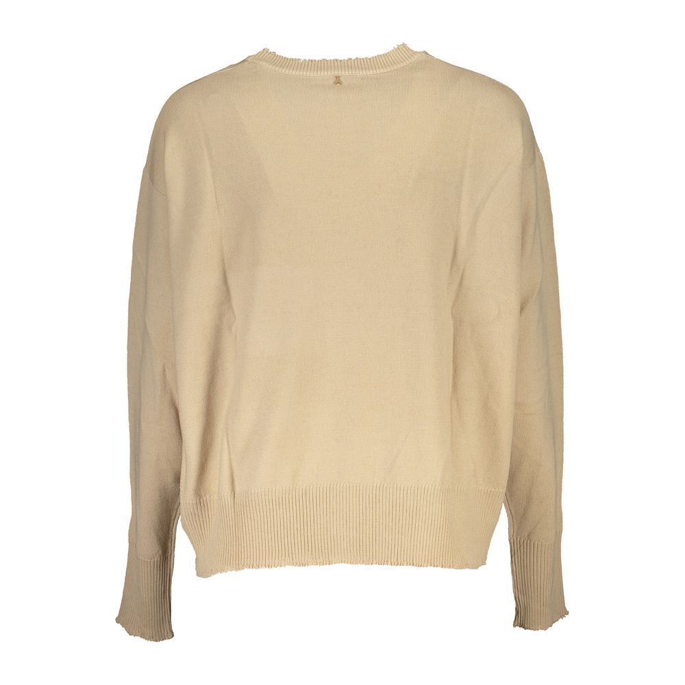 Chic Beige Crew Neck Sweater with Contrast Details