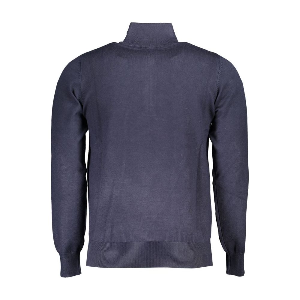 Elegant Half-Zip Blue Sweater with Embroidered Logo