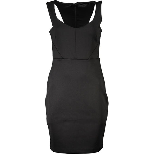 Chic Black Contrast Detail Dress with Wide Neckline