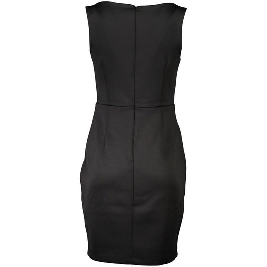 Chic Black Contrast Detail Dress with Wide Neckline