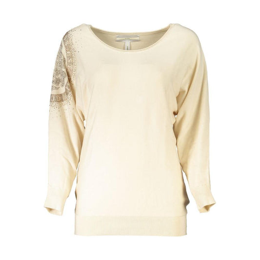 Beige Rhinestone Crew Neck Sweater