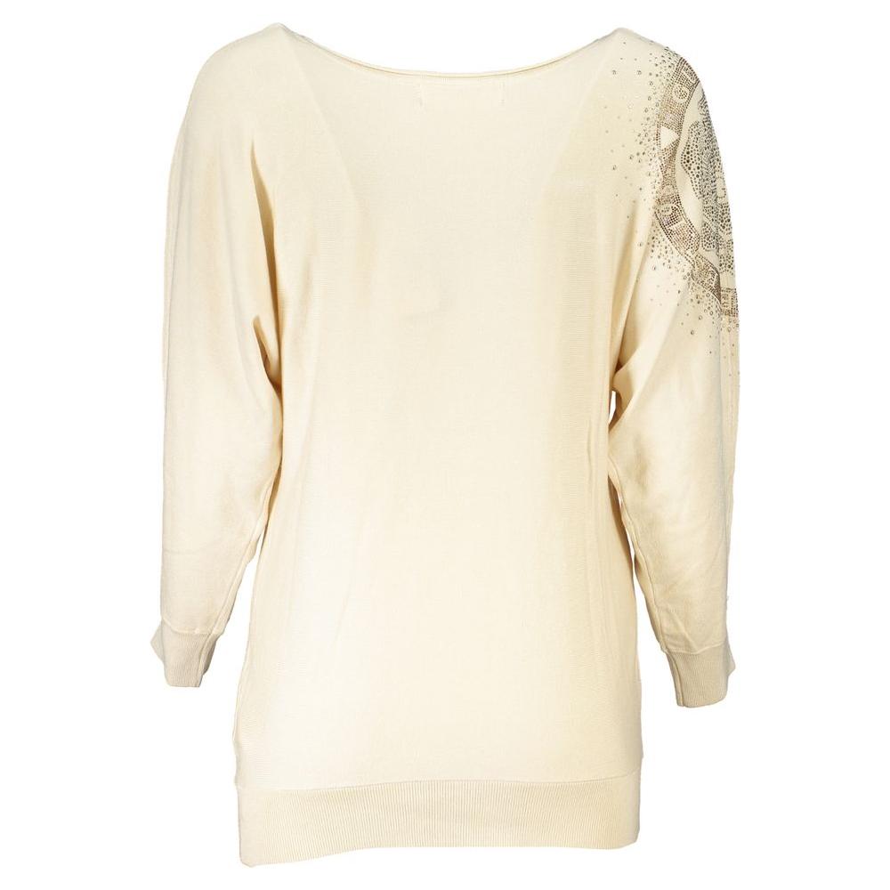 Beige Rhinestone Crew Neck Sweater