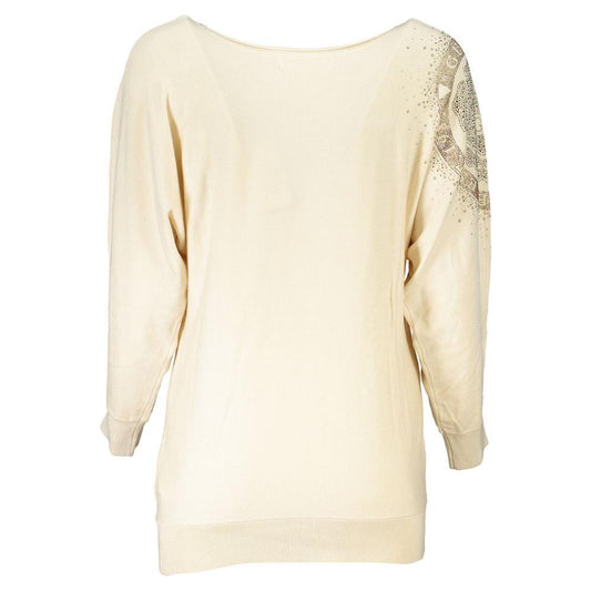 Beige Rhinestone Crew Neck Sweater