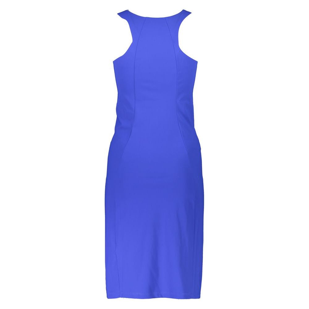 Elegant Blue Crew Neck Dress with Logo Detail