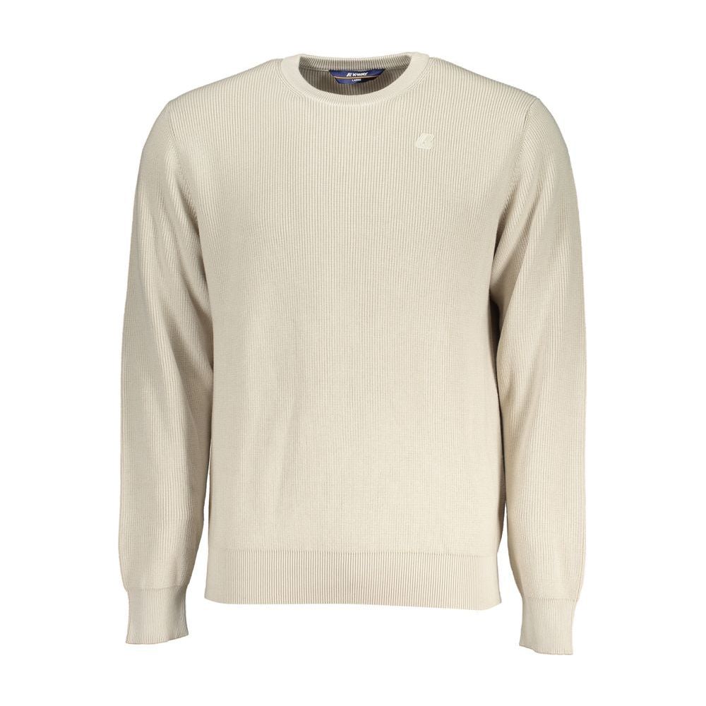 Beige Crew Neck Cotton Sweater with Logo Detail