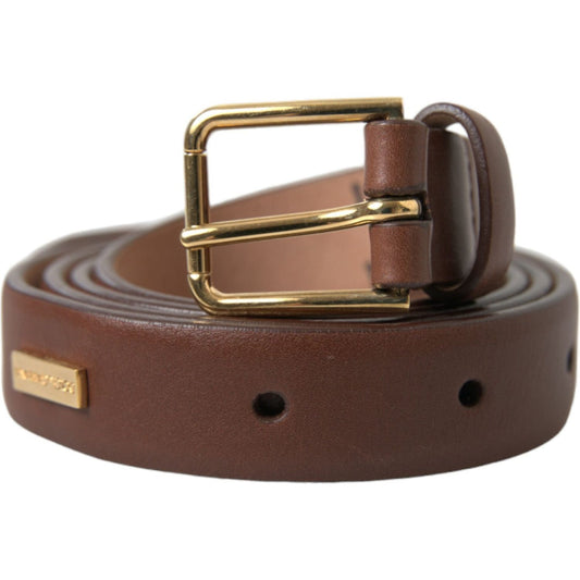 Elegant Brown Calf Leather Waist Belt