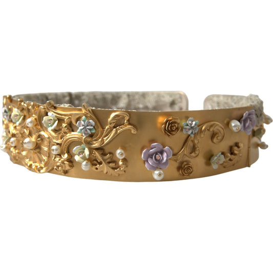 Elegant Gold-Tone Faux Pearl Floral Belt