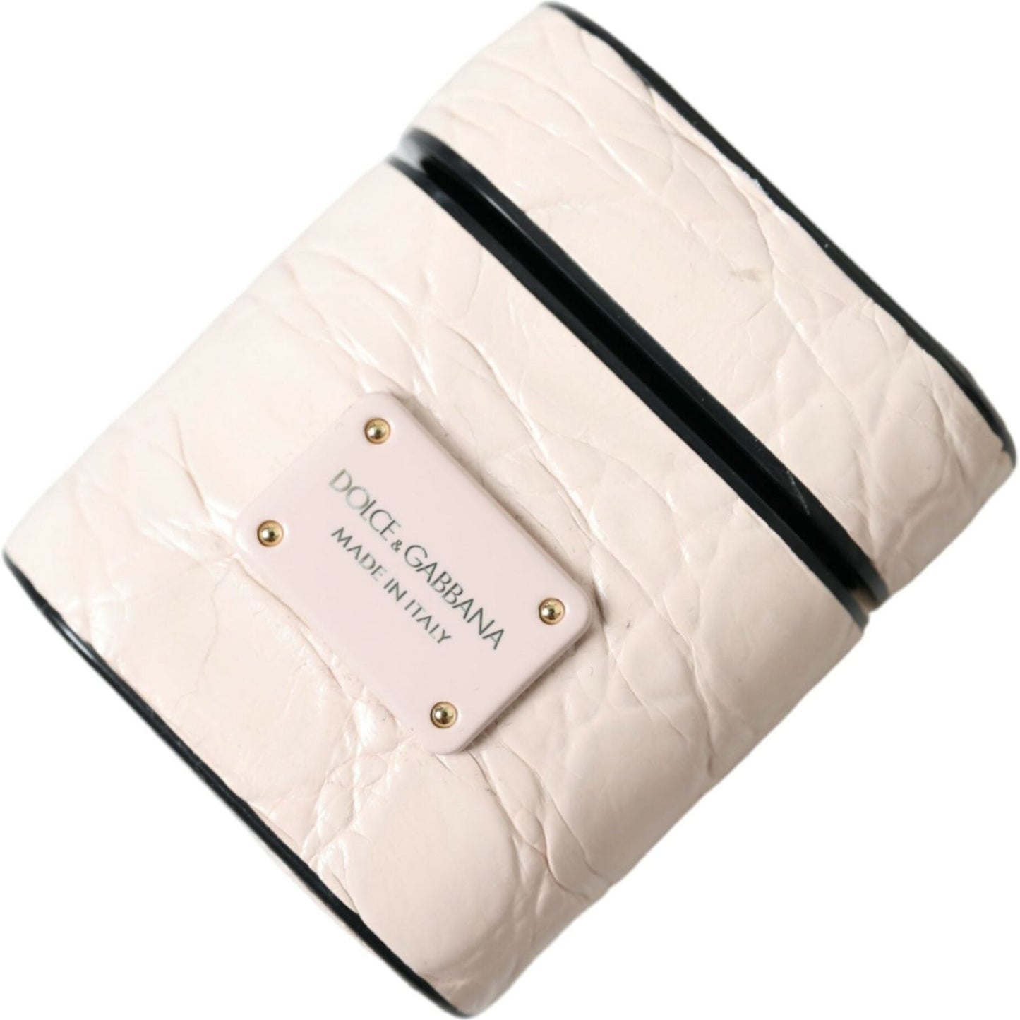Dolce & Gabbana Light Pink Calf Leather Metal Logo Plaque Airpods Case