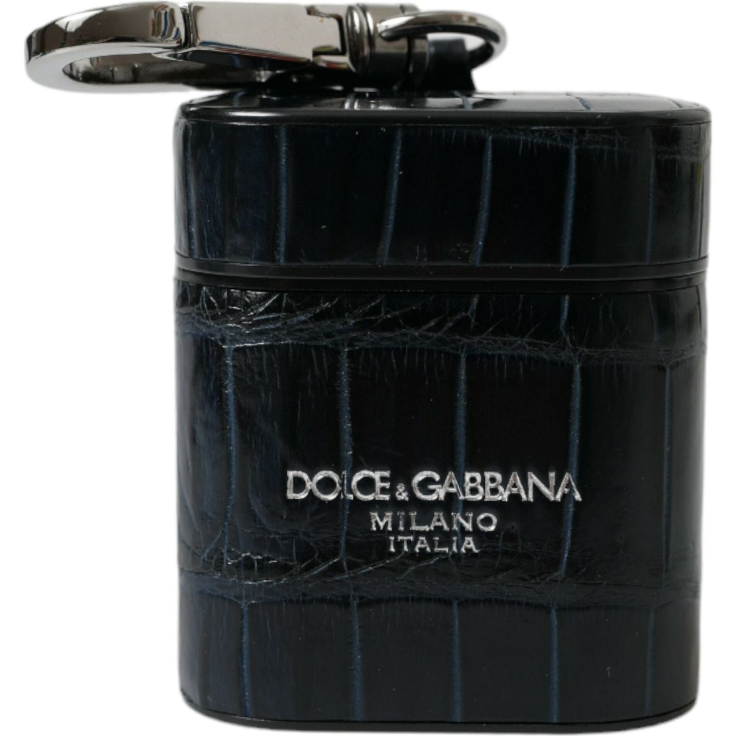 Dolce & Gabbana Black Crocodile Leather Silver Metal Logo Airpods Case