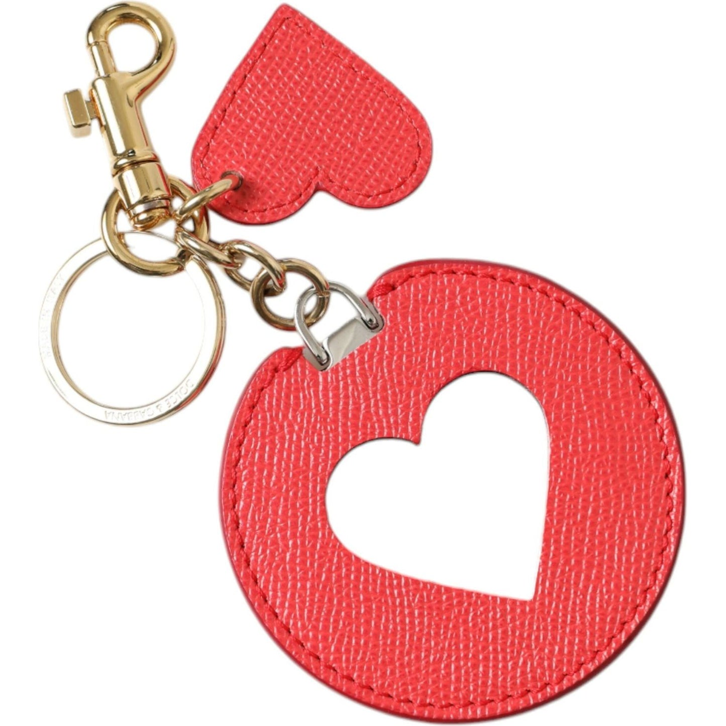 Elegant Red Leather Keychain with Gold Accents