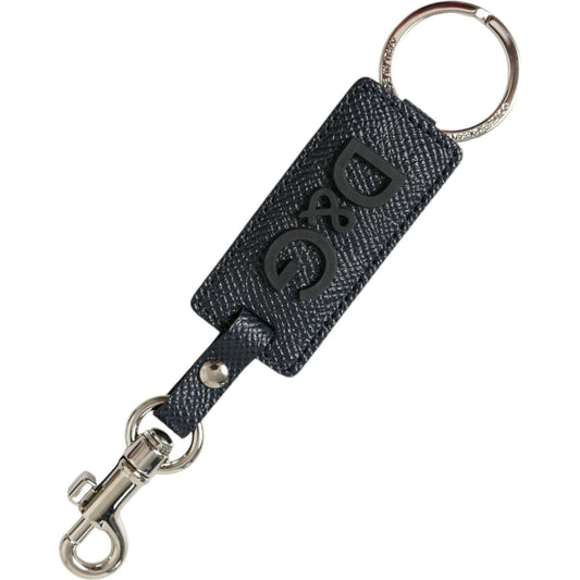 Elegant Leather Keychain in Black & Silver