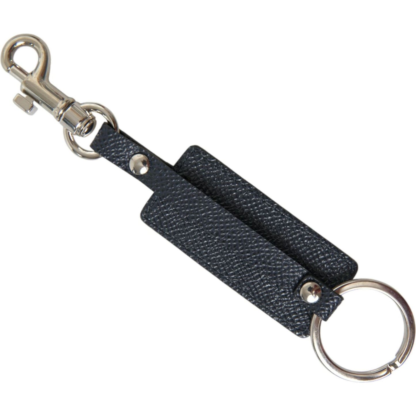 Elegant Leather Keychain in Black & Silver