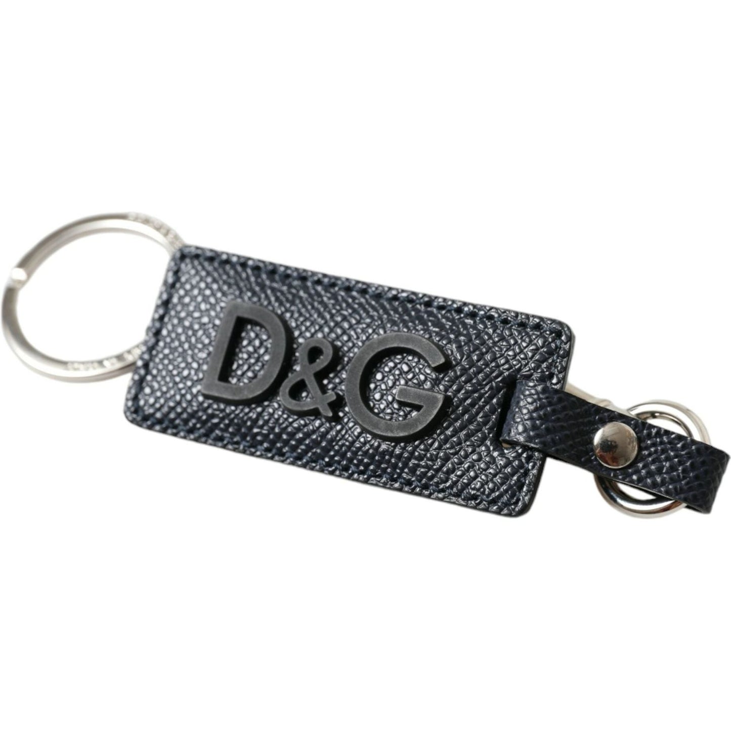 Elegant Leather Keychain in Black & Silver