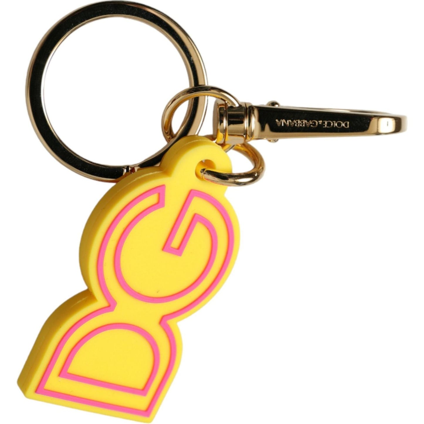 Dolce & Gabbana Yellow Rubber Gold Tone Metal DG Logo Keyring Keychain