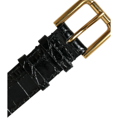 Dolce & Gabbana Black Textured Leather Gold Tone Metal Buckle Armband