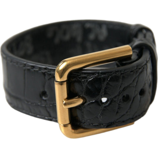 Elegant Gold Black Leather Bracelet