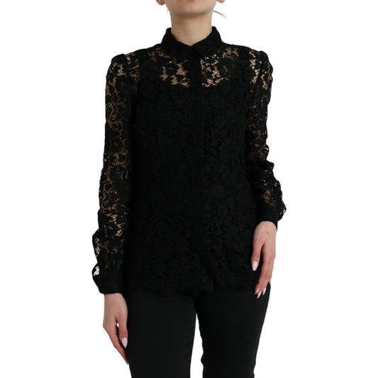 Dolce & Gabbana Black Floral Lace Long Sleeves Blouse Top