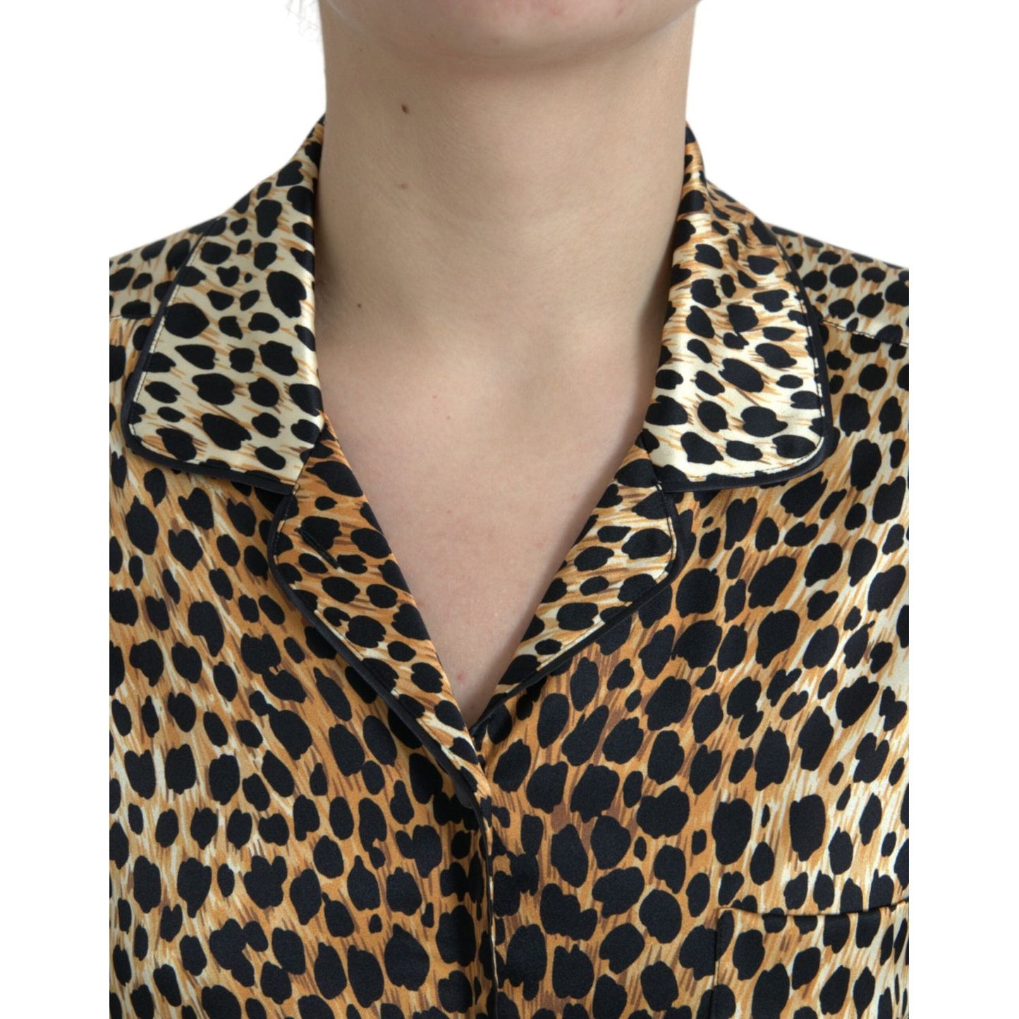 Elegant Brown Animal Print Silk Blouse