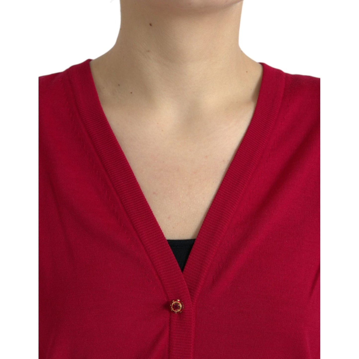 Elegant Red V-Neck Wool Cardigan