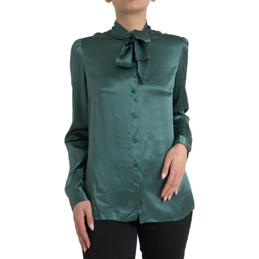 Elegant Dark Green Silk Blouse Top Dolce & Gabbana