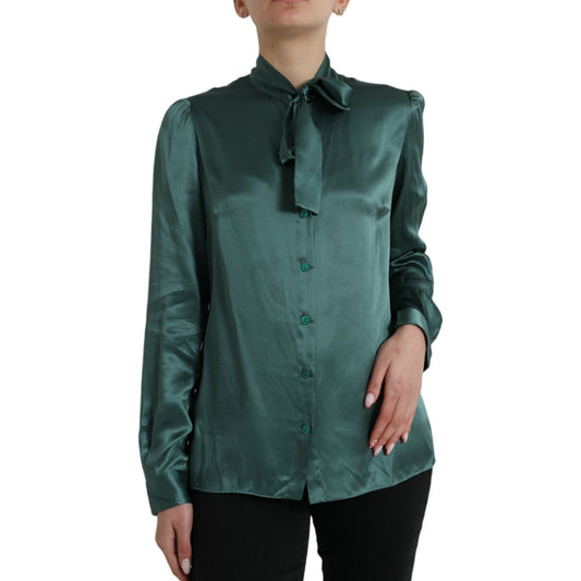 Elegant Dark Green Silk Blouse Top Dolce & Gabbana