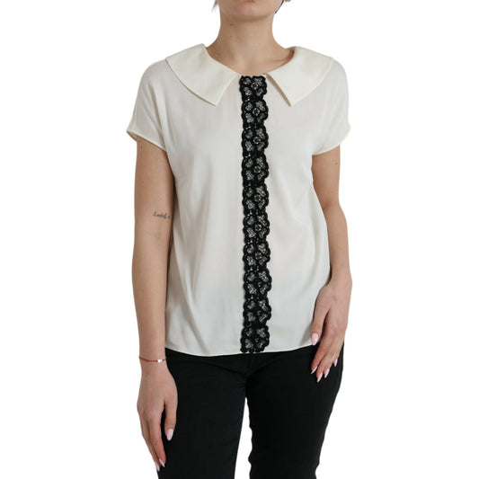 Elegant Off-White Lace-Trim Silk Blouse Dolce & Gabbana