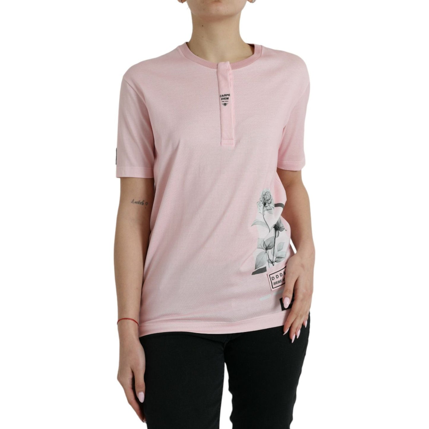 Chic Pink Floral Cotton Tee