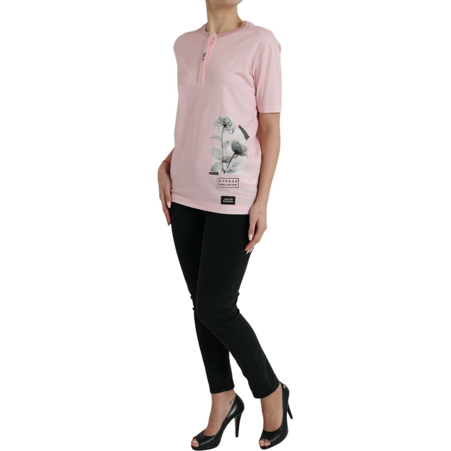 Chic Pink Floral Cotton Tee