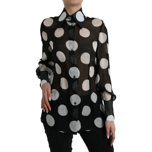 Silk Collared Button-Up Blouse in Black & White Dolce & Gabbana