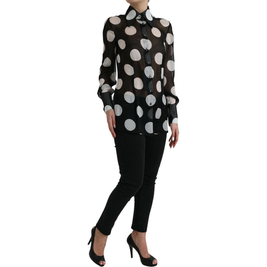 Silk Collared Button-Up Blouse in Black & White Dolce & Gabbana