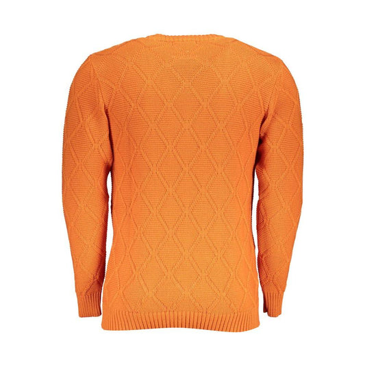 Orange Diamond Pattern Crew Neck Sweater